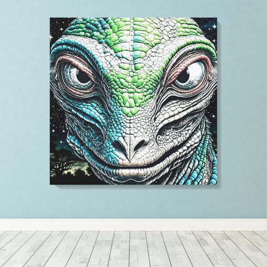 Reptilian Lizard Man Alien Extraterrestrial wird Leinwanddruck (Insitu (Holzboden))