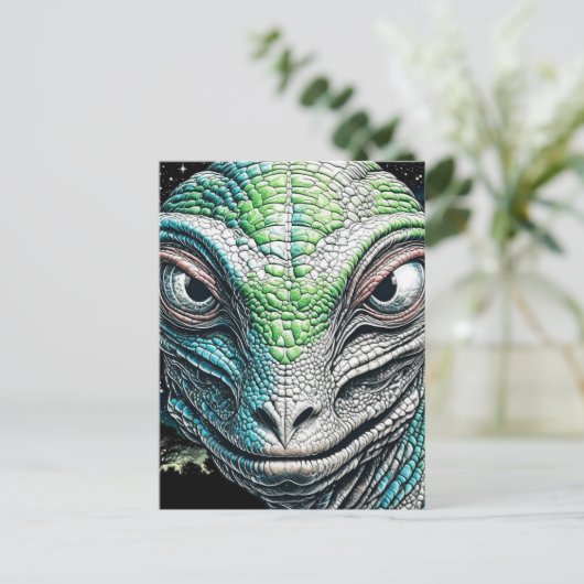 Reptilian Lizard Man Alien Extraterrestrial wird Postkarte (Stehend Vorderseite)