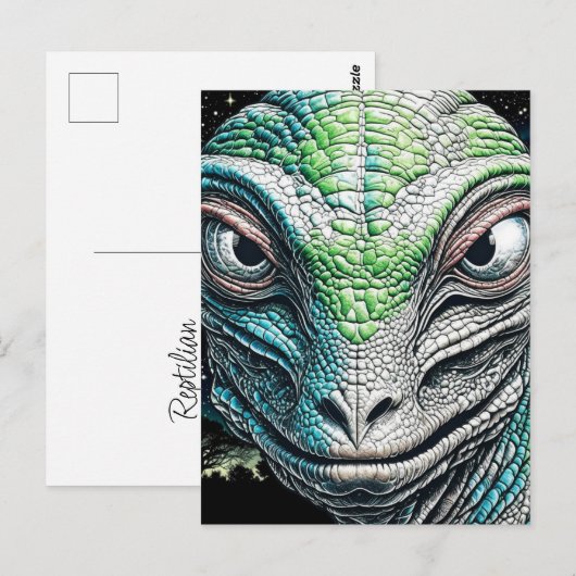 Reptilian Lizard Man Alien Extraterrestrial wird Postkarte (Vorne/Hinten)