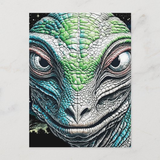 Reptilian Lizard Man Alien Extraterrestrial wird Postkarte (Vorderseite)