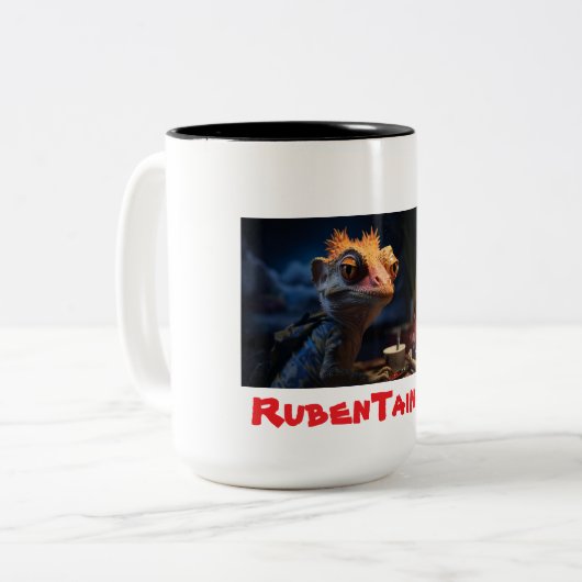 Reptilianer KI-Künstler von Ruben Taino Zweifarbige Tasse (Vorderseite Links)