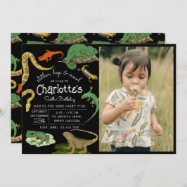 Reptilien, Eidechsen und Amphibien Kinder Foto Geb Einladung
