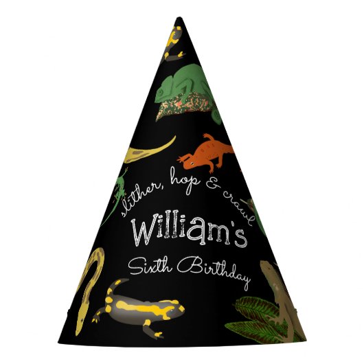 Reptilien, Eidechsen und Amphibien Kindergeburtsta Partyhütchen (Vorderseite)