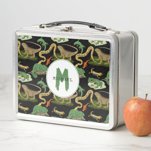 Reptilien, Eidechsen und Amphibien Monogramm der K Metall Brotdose (Beispiel)