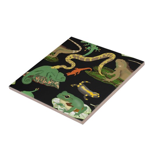 Reptilien, Eidechsen und Amphibien Nahtlose Muster Fliese (Seite)