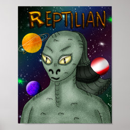 Reptilische Alien mit dem Hintergrund des Weltraum Poster