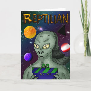 Reptilische Alien mit dem Weltraum Geburtstag Karte