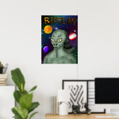 Reptilische Alien mit dem Weltraum Poster (Heimbüro)