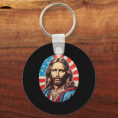 Republican Jesus – Bold Pop Art With American Flag Schlüsselanhänger (Vorderseite)