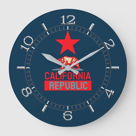 Republik Kalifornien - Rot und Blau Große Wanduhr (Vorderseite)