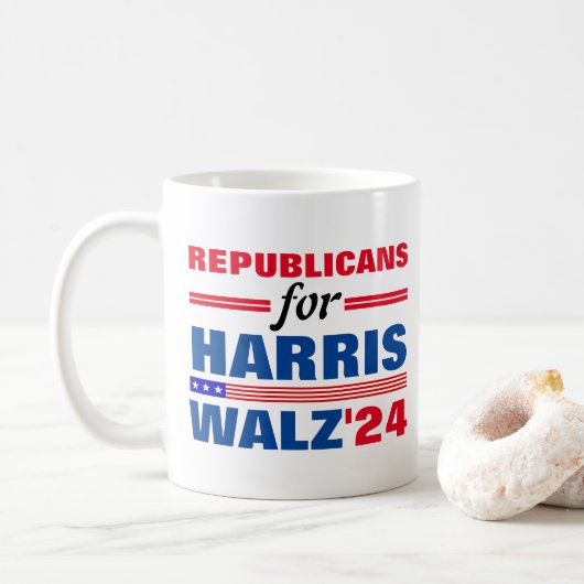 Republikaner für Harris Walz Red Blue Kaffeetasse (Mit Donut)