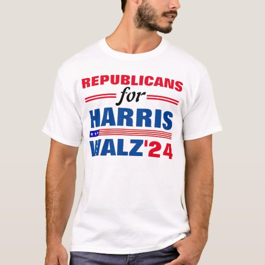 Republikaner für Harris Walz Red Blue T-Shirt (Vorderseite)