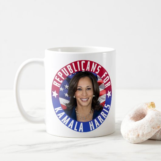 Republikaner für Kamala Harris Präsident Foto 2024 Kaffeetasse (Mit Donut)