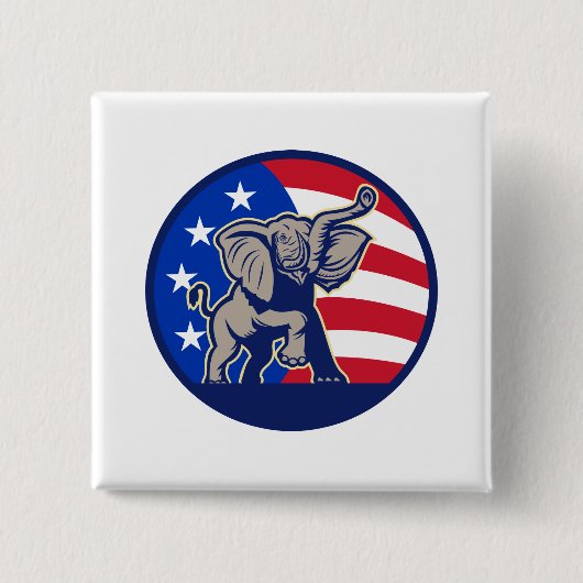 Republikanische Elefant-Maskottchen USA-Flagge Button (Vorderseite)
