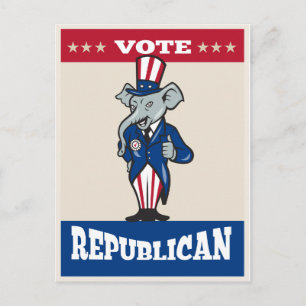 Republikanische Elephant Mascot tumbs Up USA Flag Postkarte