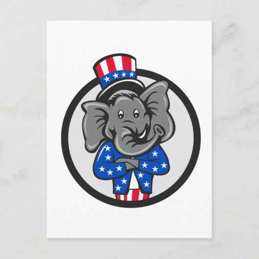 Republikanischer Elefant-Mascot-Waffen-Crossed Cir Postkarte (Vorderseite)
