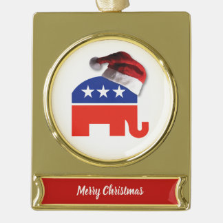 Republikanischer Elefant mit einem Weihnachtshut Banner-Ornament Gold