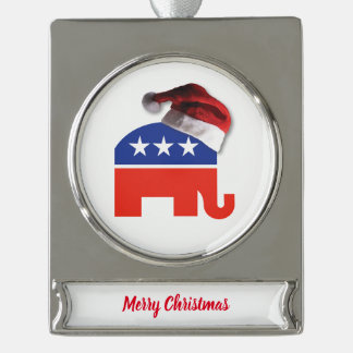 Republikanischer Elefant mit einem Weihnachtshut Banner-Ornament Silber