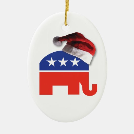 Republikanischer Elefant mit einem Weihnachtshut Keramik Ornament (Vorne)