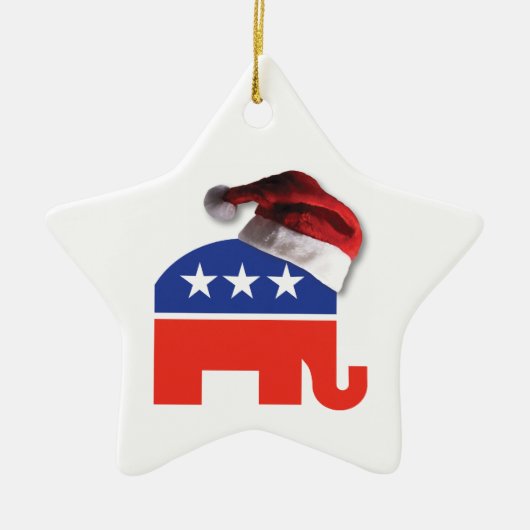 Republikanischer Elefant mit einem Weihnachtshut Keramik Ornament (Vorne)