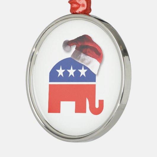 Republikanischer Elefant mit einem Weihnachtshut Ornament Aus Metall (Links)