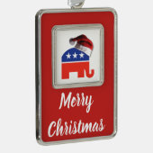 Republikanischer Elefant mit einem Weihnachtshut Rahmen-Ornament Silber (Rechts)