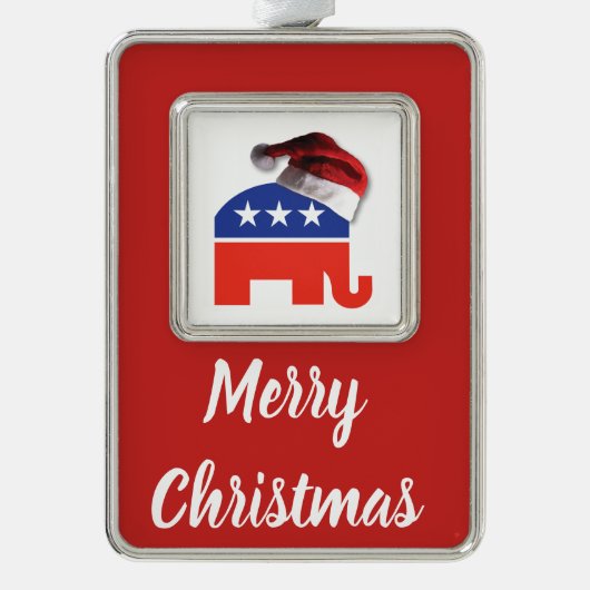 Republikanischer Elefant mit einem Weihnachtshut Rahmen-Ornament Silber (Vorderseite)