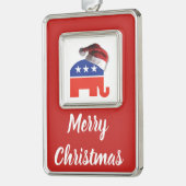 Republikanischer Elefant mit einem Weihnachtshut Rahmen-Ornament Silber (Links)