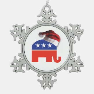 Republikanischer Elefant mit einem Weihnachtshut Schneeflocken Zinn-Ornament