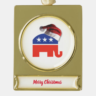 Republikanischer Elefant mit einem Weihnachtsmann- Banner-Ornament Gold