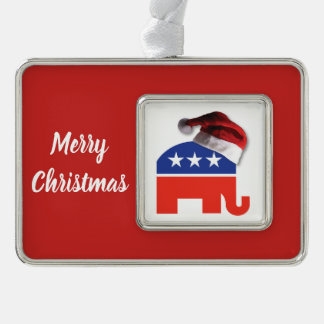 Republikanischer Elefant mit einem Weihnachtsmann- Rahmen-Ornament Silber
