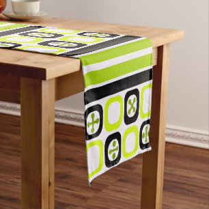 ReRo Atomart Squares Lines Chartreuse Kurzer Tischläufer