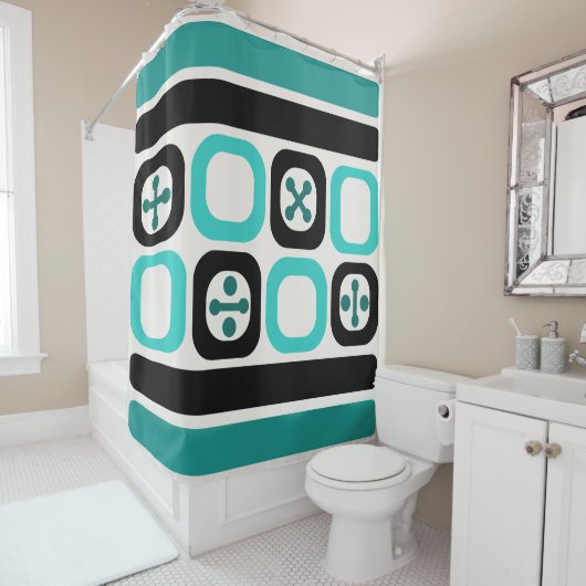 ReRo Atomic Art Quadrate Linien Türkis Duschvorhang (Beispiel)