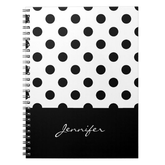 Rero Black and White Polka Dots Muster mit Namen Notizblock (Vorderseite)