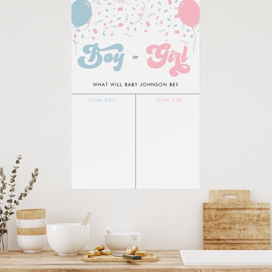 ReRo Groovy Girl oder Boy Baby Gender Voting Sign Poster (Küche)