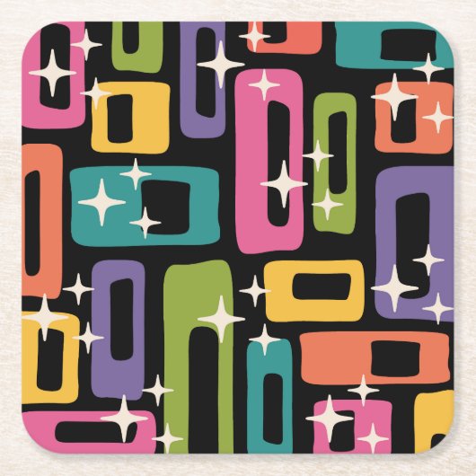 ReRo MCM Abstraktes Atomzeitmuster Rechteckiger Pappuntersetzer (Vorderseite)