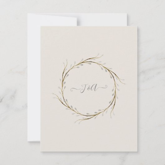 Reschedulding Wedding Gray in White Floral Eukalyp Einladung (Rückseite)