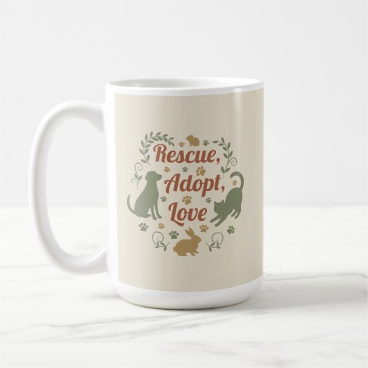 Rescue, Adopt, Love Kaffeetasse (Links)