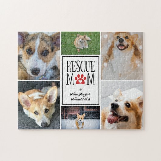 Rescue Mom Red Paw Print Photo Collage Puzzle (Horizontal)
