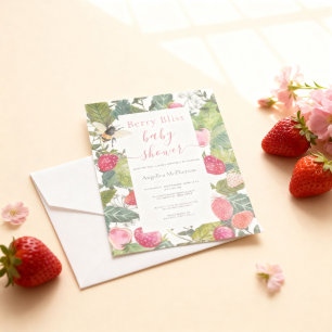 Reseda Grüne Erdbeeren Floraler Rahmen Baby Shower Einladung