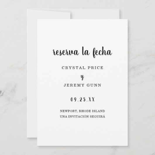 Reserva La Fecha Black Script Foto Spanisch Save The Date (Rückseite)
