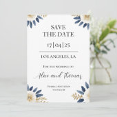 Reserva La Fecha Boda Spring Floral Blue Gold Save The Date (Stehend Vorderseite)