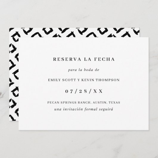 Reserva la Fecha Einfaches Schwarz und Weiß Spanis Save The Date (Vorne/Hinten)