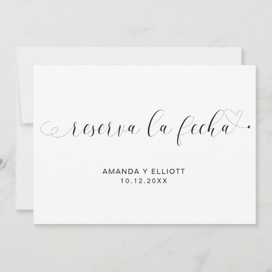 Reserva la Fecha Einfaches Schwarz und Weiß Spanis Save The Date (Vorderseite)