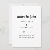 Reserva la Fecha Einfaches Schwarz und Weiß Spanis Save The Date (Vorderseite)