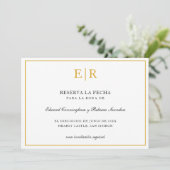 Reserva La Fecha Elegant Gold Monogram formell Save The Date (Stehend Vorderseite)