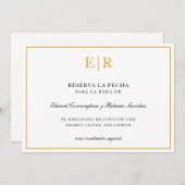 Reserva La Fecha Elegant Gold Monogram formell Save The Date (Vorne/Hinten)