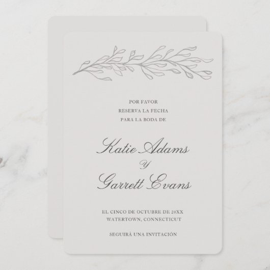 Reserva la Fecha Elegant Simple Gray Spanisch Save The Date (Vorne/Hinten)