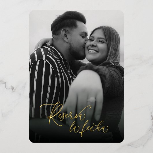 Reserva la Fecha en Moderno Blanco y Negro Folieneinladung (Vorderseite)
