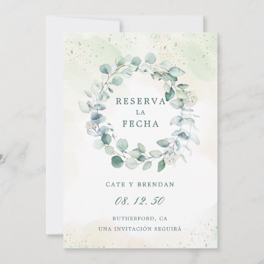 Reserva La Fecha Eucalyptus Greenery Spanisch Save The Date (Vorderseite)